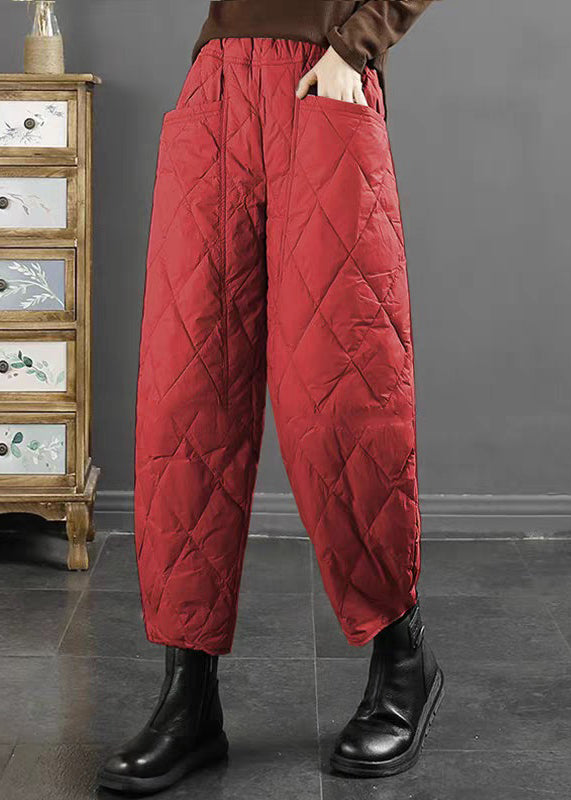 Red Original Design Thick Fine Cotton Filled Crop Pants