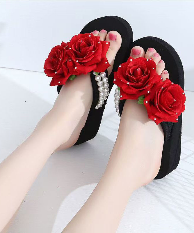 Red Platform Faux Leather Boutique Rose Thong Sandals