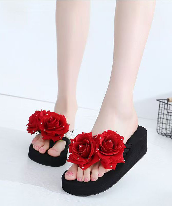Red Platform Faux Leather Boutique Rose Thong Sandals
