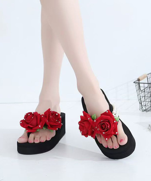 Red Platform Faux Leather Boutique Rose Thong Sandals