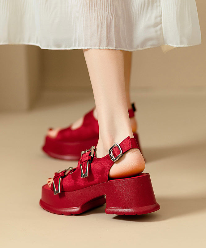 Red Platform Faux Leather Chic Buckle Strap Splicing Sandals