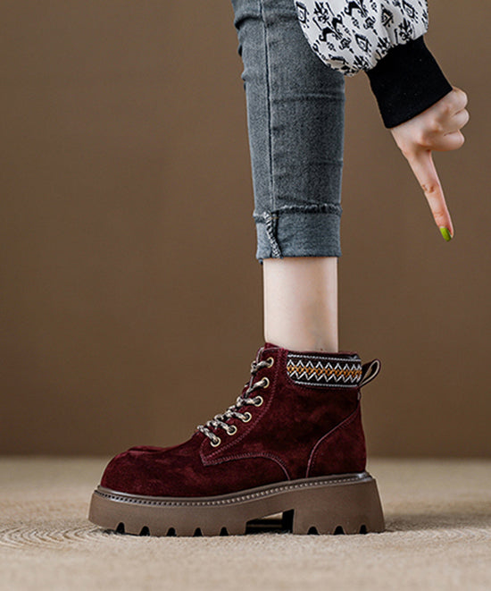 Red Platform Suede Fine Splicing Ankle Boots Lace Up