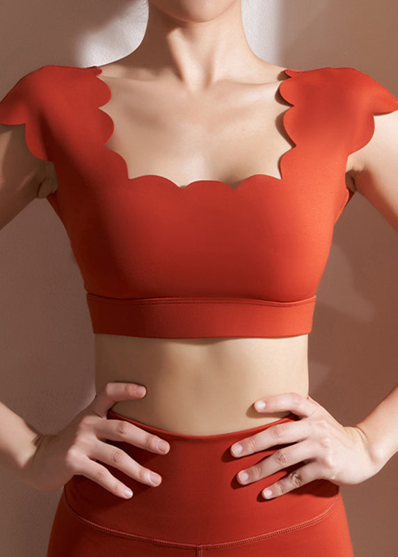 Red Ruffled Patchwork Workout Yoga Tops