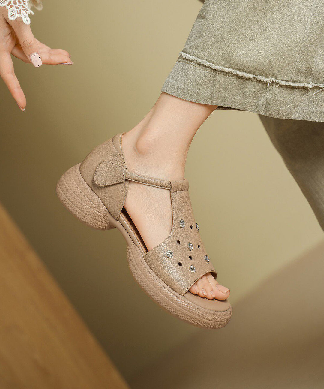Red Sandals Platform Sheepskin Elegant Hollow Out Sandals