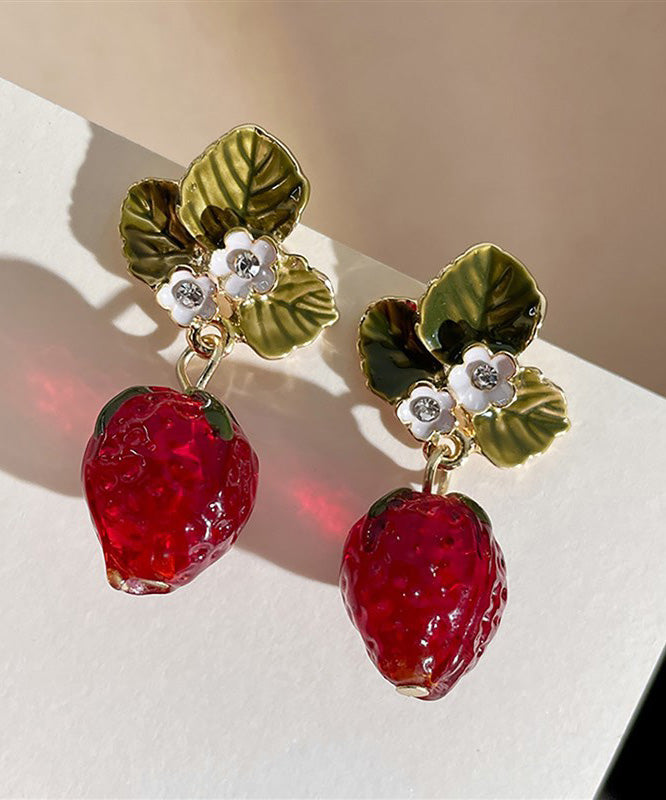Red Strawberry Earrings Zircon Resin Sweet Fashionable