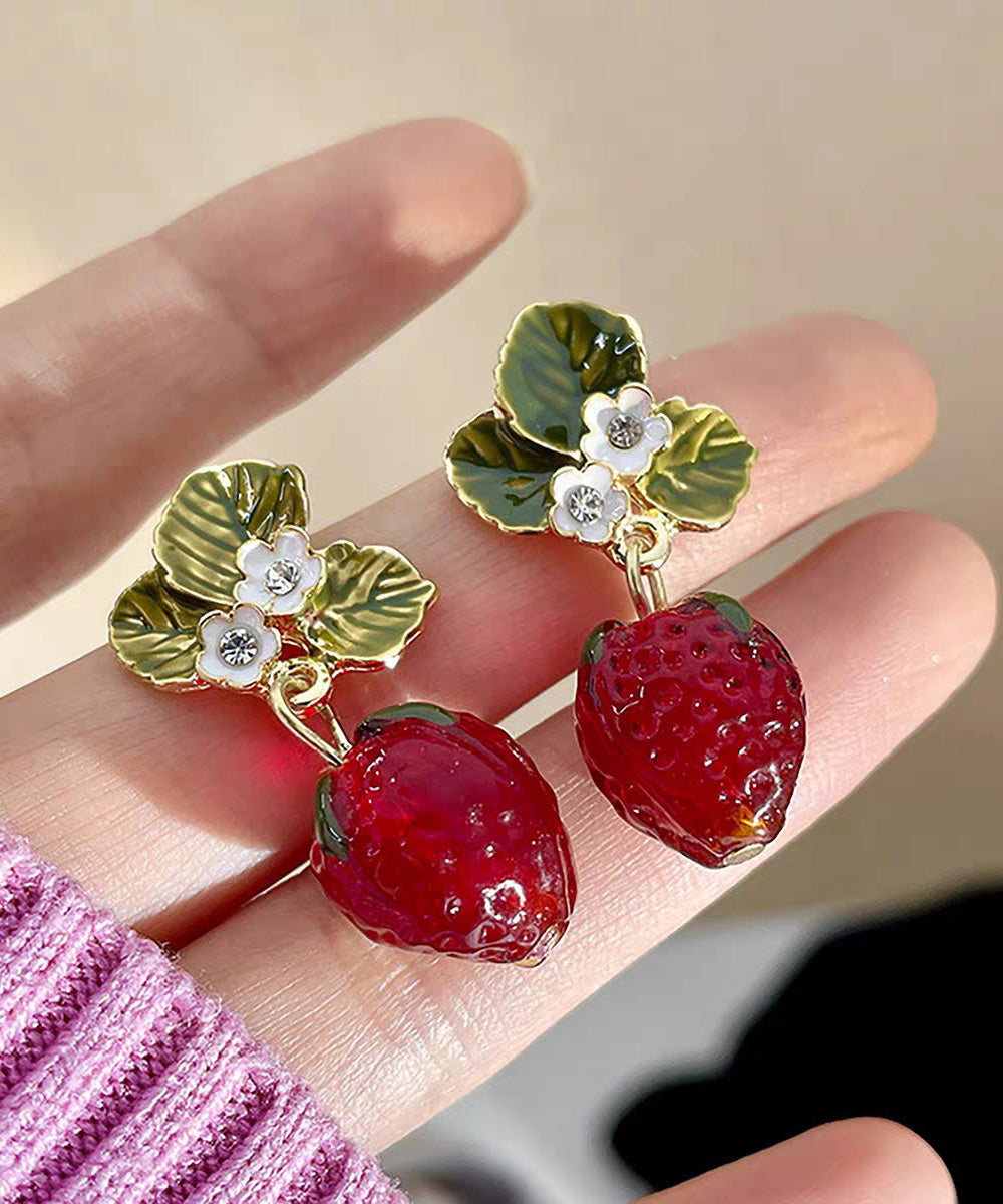 Red Strawberry Earrings Zircon Resin Sweet Fashionable