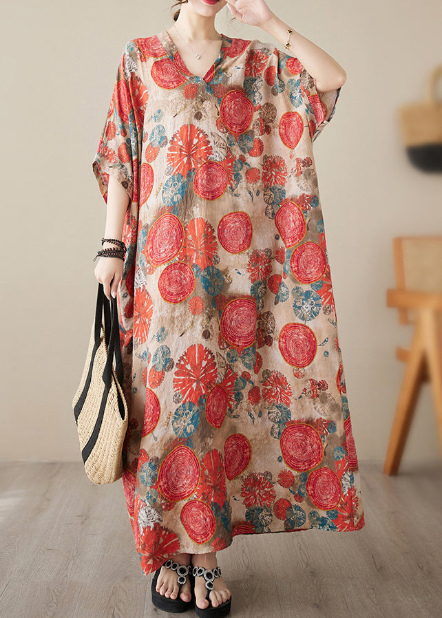 Red V Neck Patchwork Maxi Dress Summer