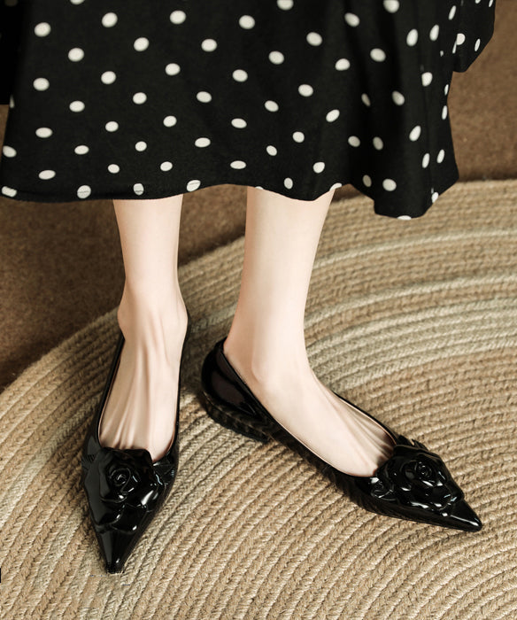 Red Women Floral Splicing Flat Feet Shoes Pointed Toe