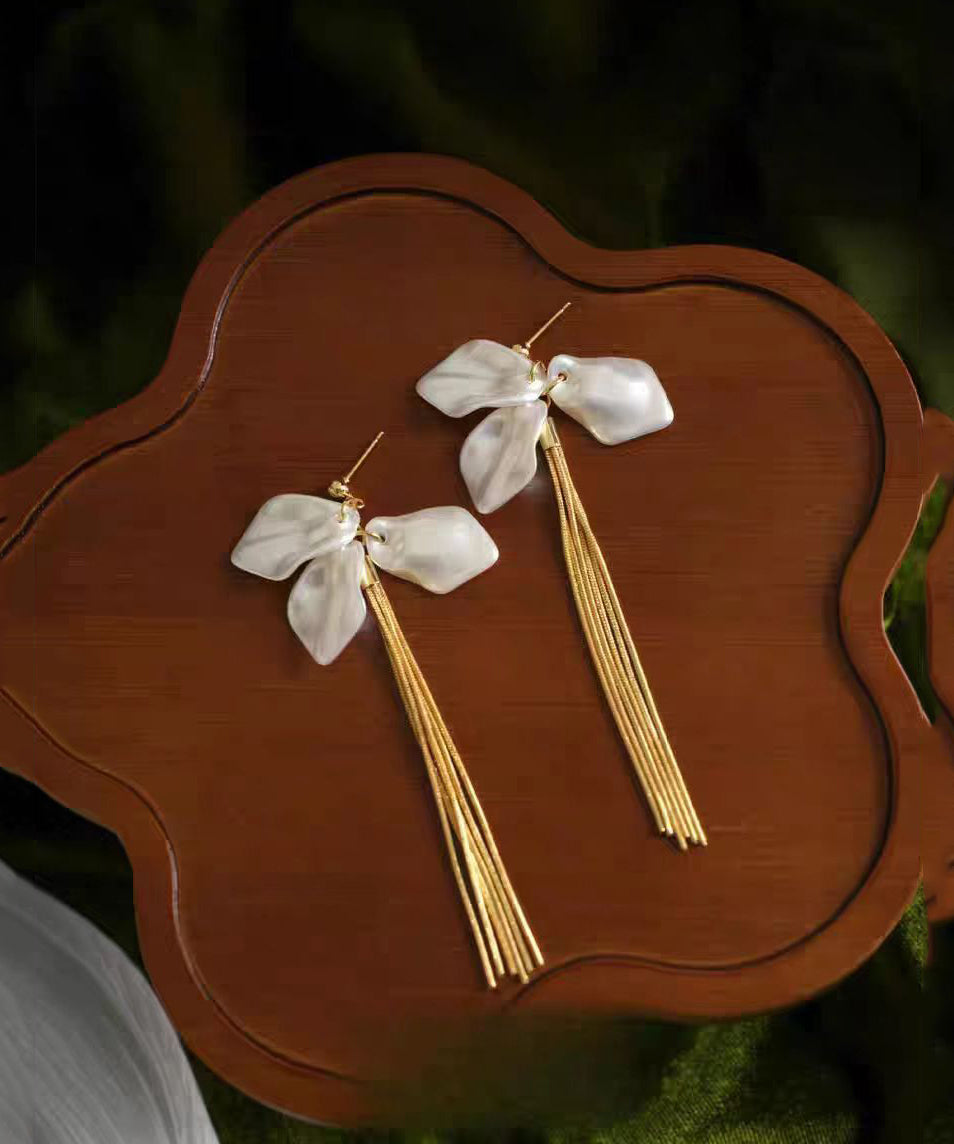 Regular Gold Copper Overgild Floral Tassel Drop Earrings