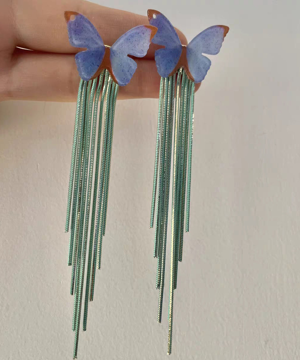 Regular Green Acrylic Beads Butterfly Chain Tassel Drop Earrings