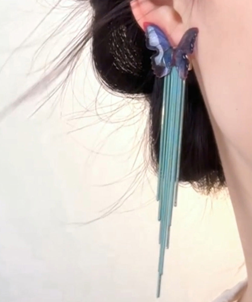 Regular Green Acrylic Beads Butterfly Chain Tassel Drop Earrings