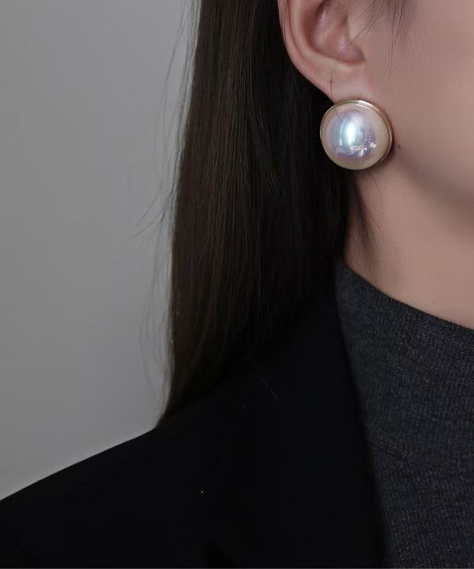 Regular White Sterling Silver Overgild Pearl Stud Earrings