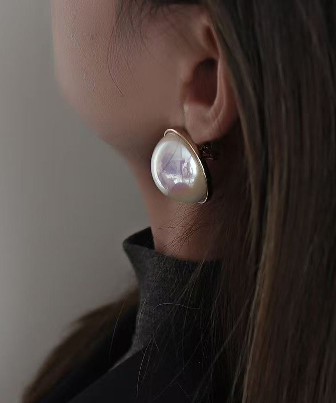 Regular White Sterling Silver Overgild Pearl Stud Earrings