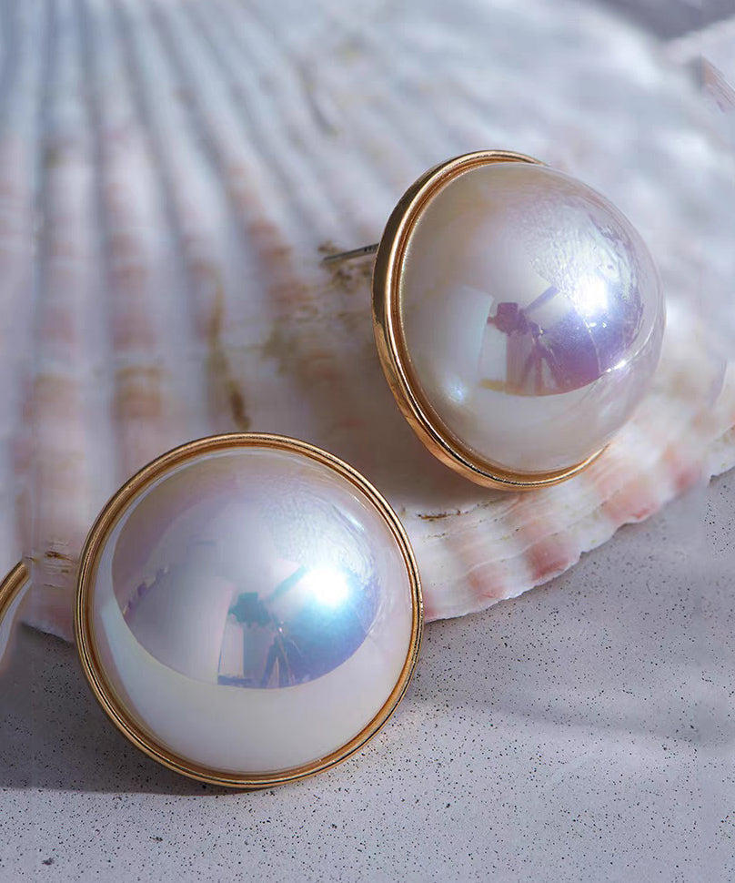 Regular White Sterling Silver Overgild Pearl Stud Earrings