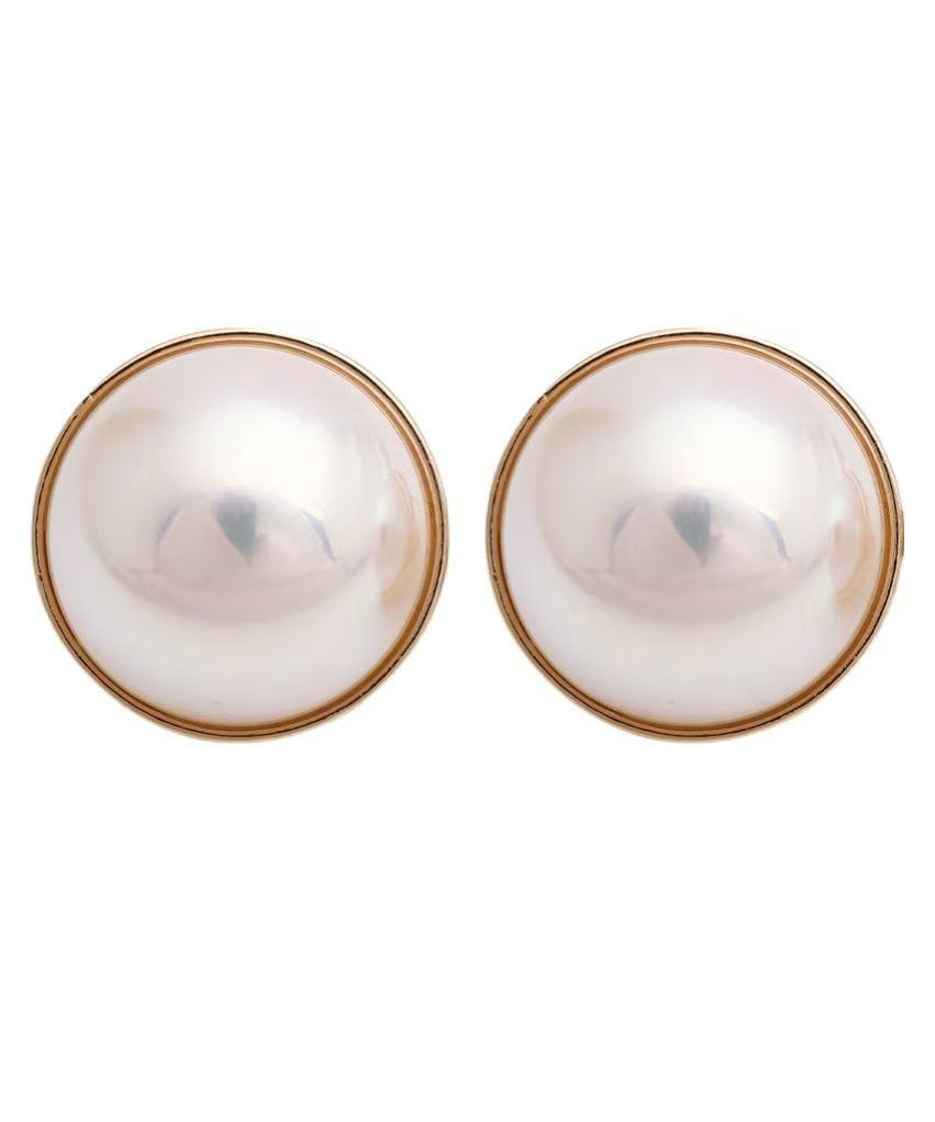 Regular White Sterling Silver Overgild Pearl Stud Earrings