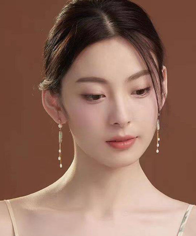 Regular White Sterling Silver Overgild Pearl Tassel Drop Earrings