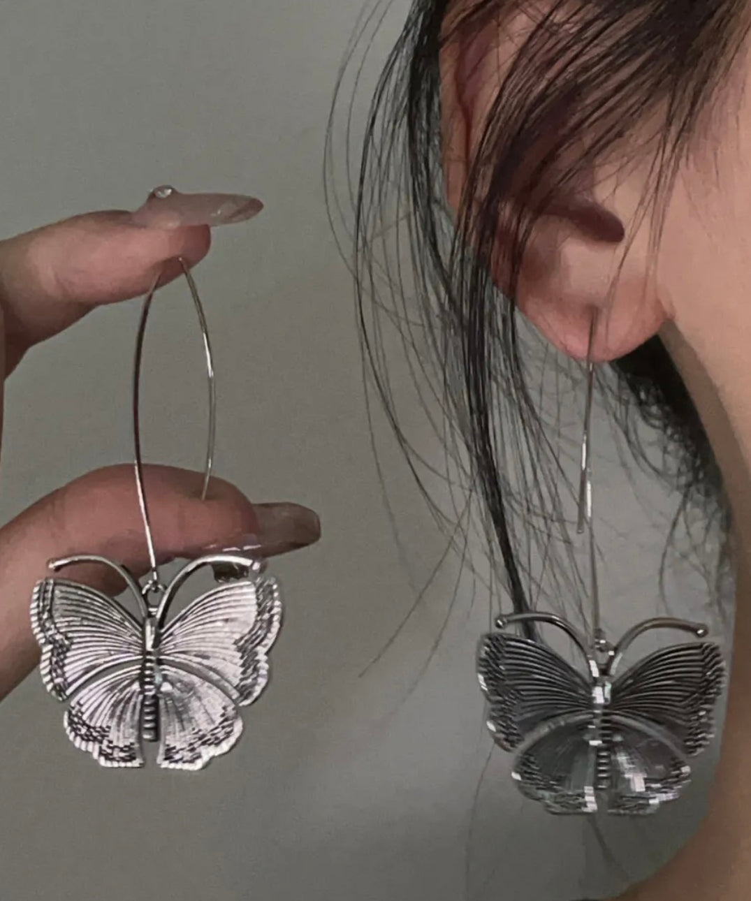 Retro 925 Silver Butterfly Drop Earrings