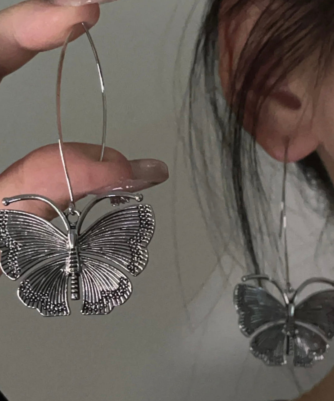 Retro 925 Silver Butterfly Drop Earrings