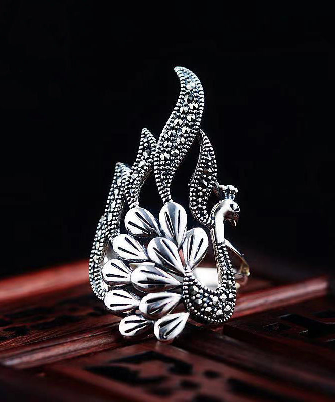 Retro 925 Silver Peacock Hollow Out Rings