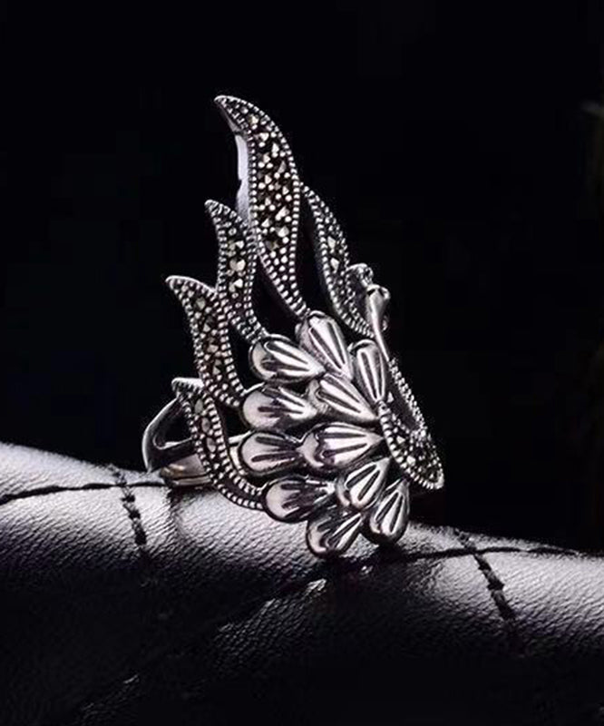 Retro 925 Silver Peacock Hollow Out Rings