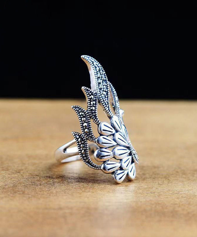 Retro 925 Silver Peacock Hollow Out Rings