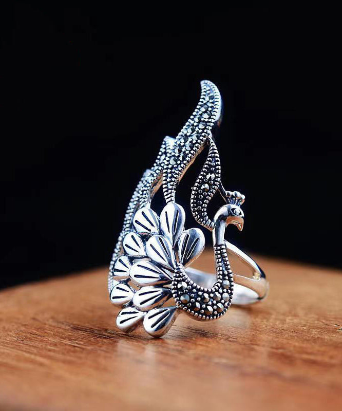Retro 925 Silver Peacock Hollow Out Rings