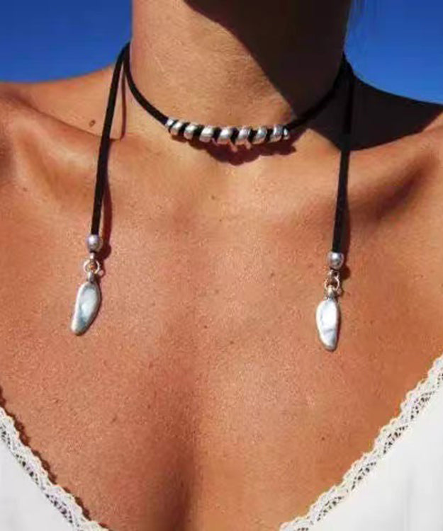 Retro Black Alloy Cotton Rope Necklace - Omychic