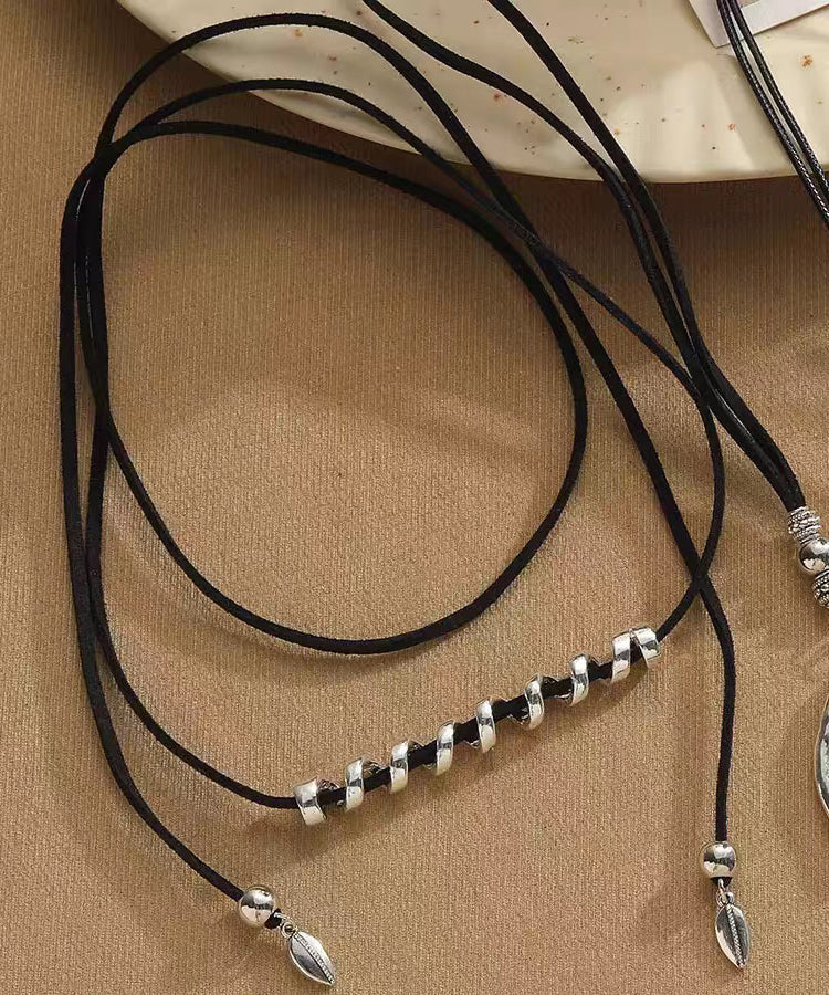 Retro Black Alloy Cotton Rope Necklace - Omychic