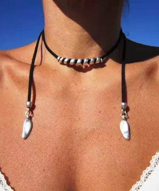 Retro Black Alloy Cotton Rope Necklace - Omychic