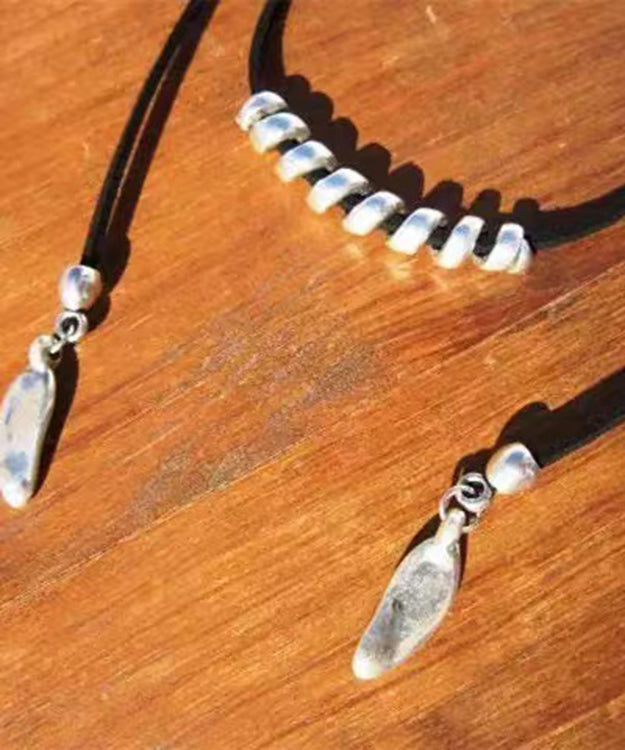 Retro Black Alloy Cotton Rope Necklace - Omychic