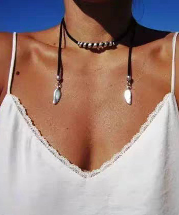 Retro Black Alloy Cotton Rope Necklace - Omychic