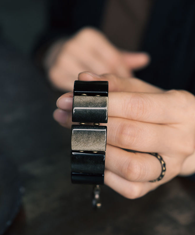 Retro Black Alloy Obsidian Unisex Bracelet