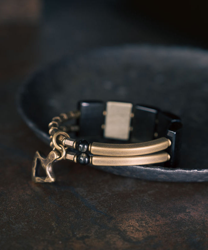 Retro Black Alloy Obsidian Unisex Bracelet