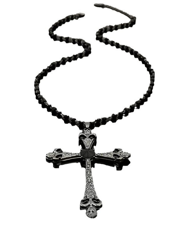 Retro Black Alloy Zircon Beads Cross Gratuated Bead Necklace