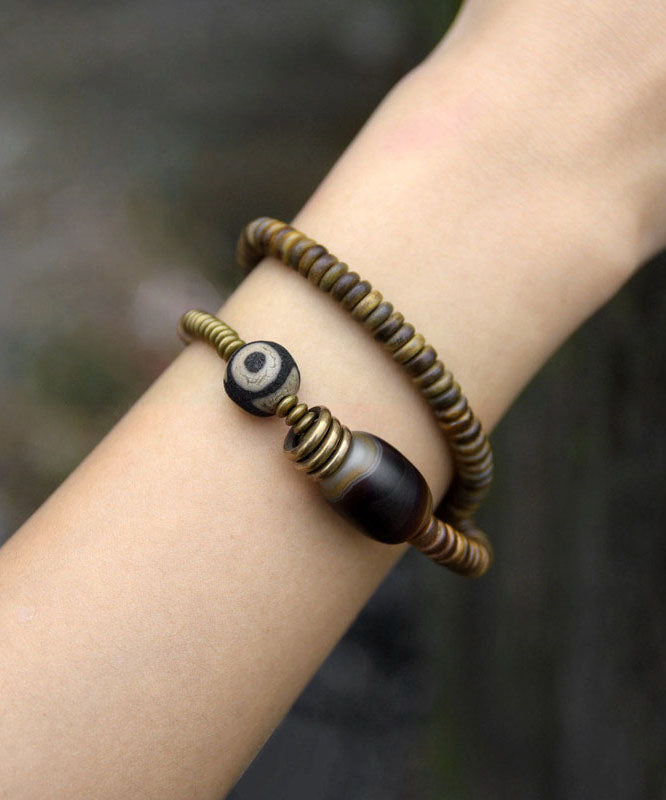 Retro Black Copper Ebony Double-Layer Beading Unisex Chain Bracelet