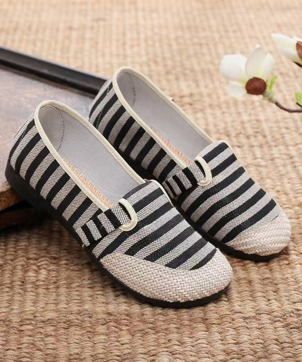 Retro Black Striped Flat Feet Shoes Comfortable Flats