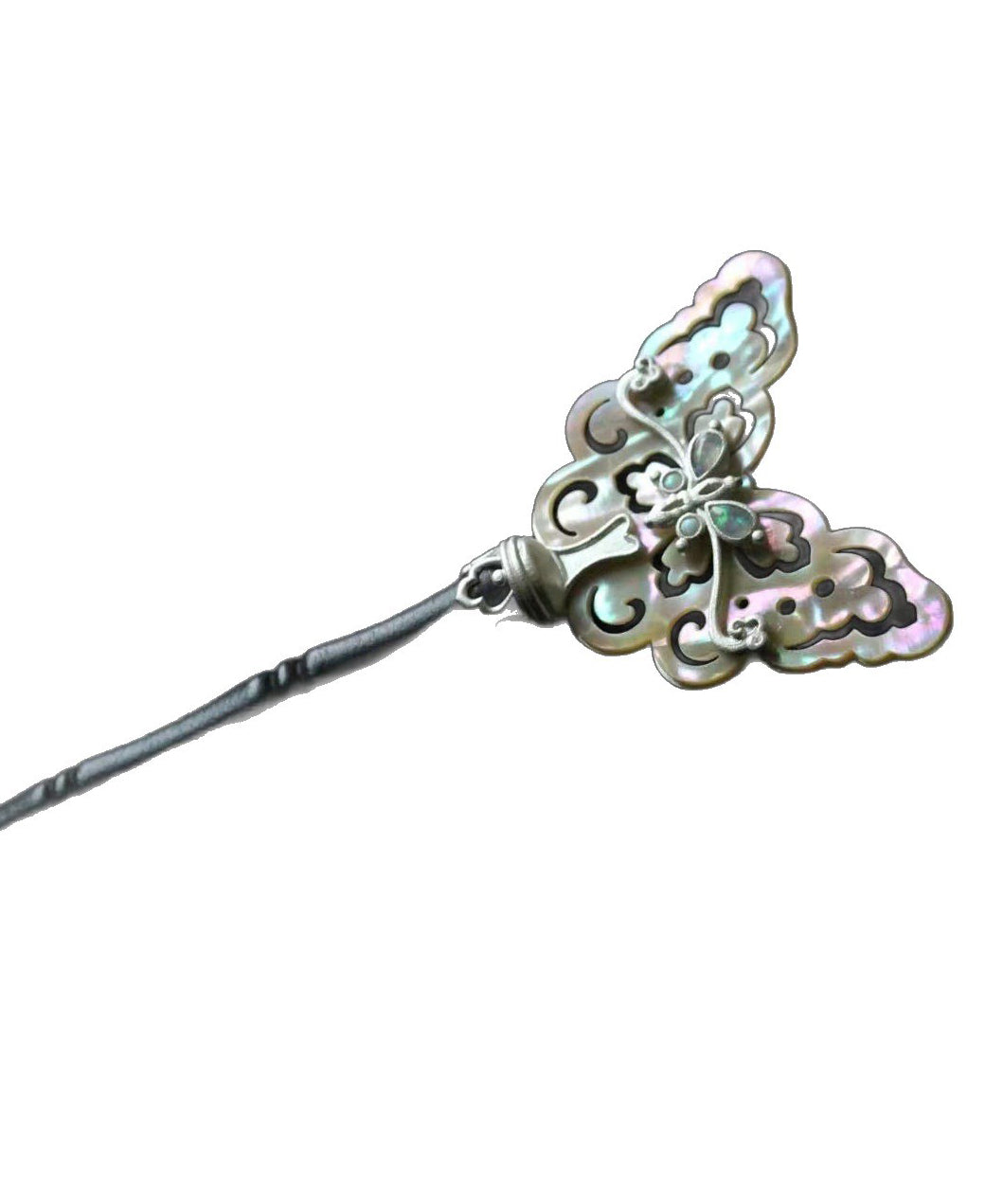 Retro Black Wooden Patchwork Hollow Out Butterfly Hairpin