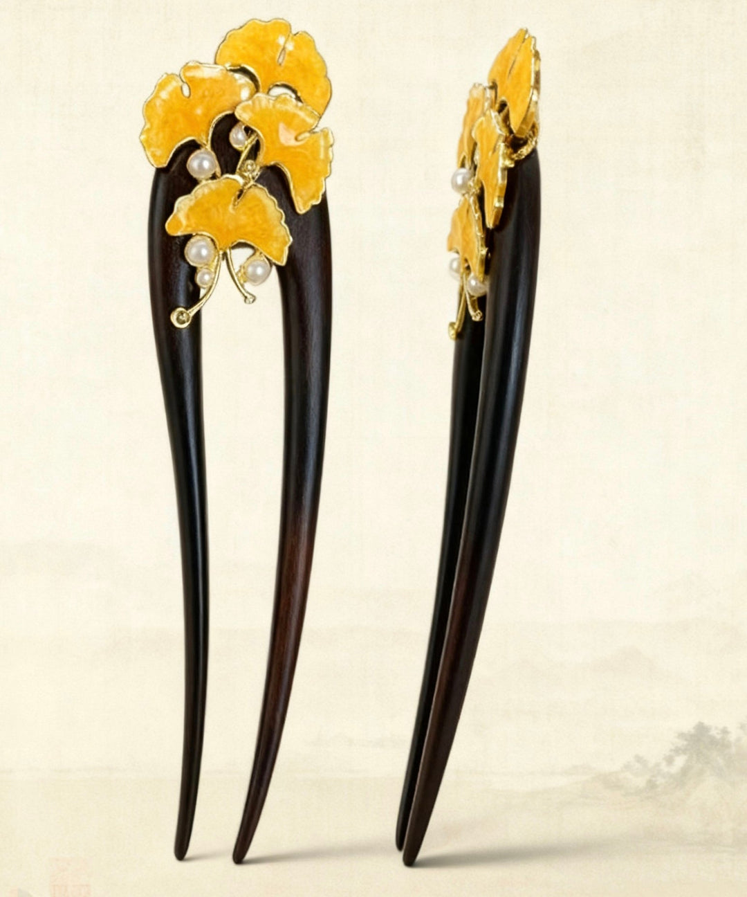 Retro Black Wooden Pearl Floral U-Shaped Hairpin