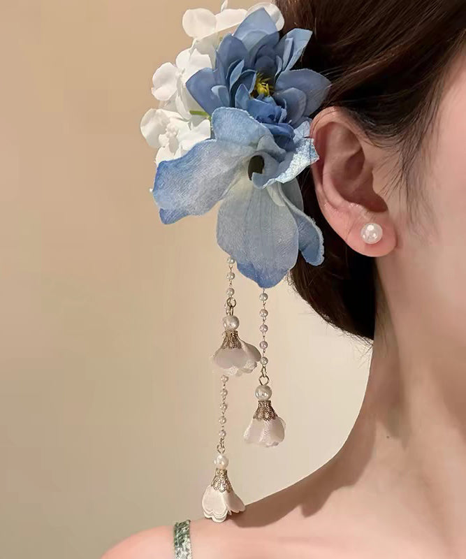 Retro Blue Acrylic Floral Tassel Hairpin