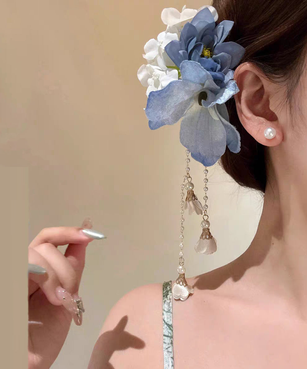 Retro Blue Acrylic Floral Tassel Hairpin