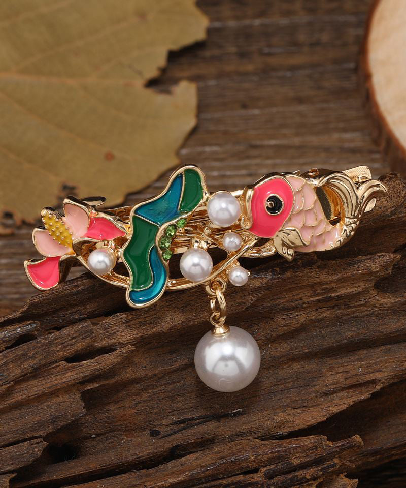 Retro Blue Alloy Pearl Cloisonne Floral Tassel Hairpin