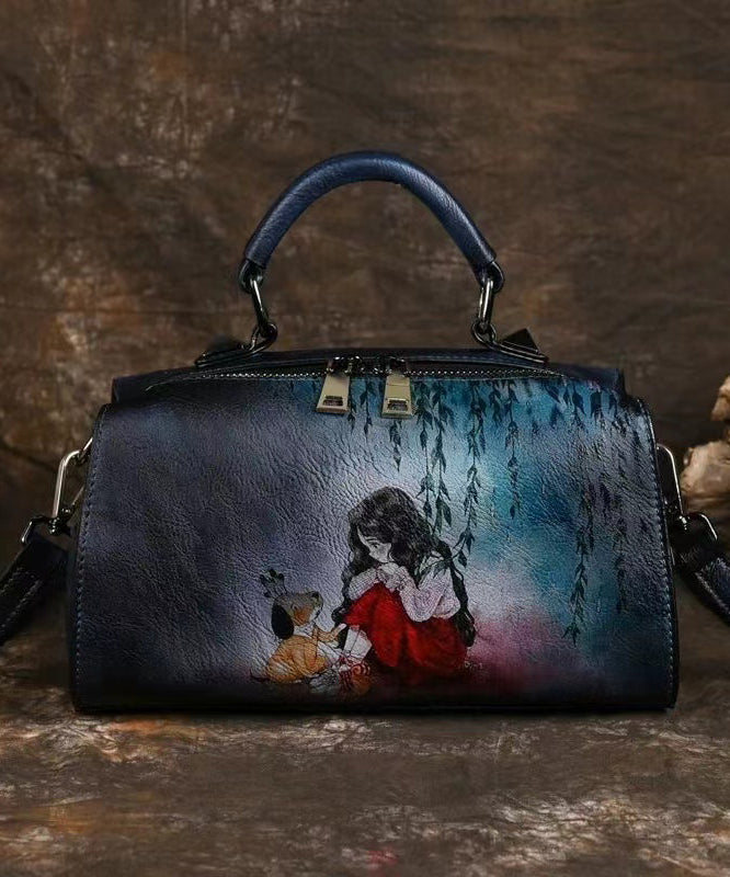 Retro Blue Black Hand Painted Versatile Handbag