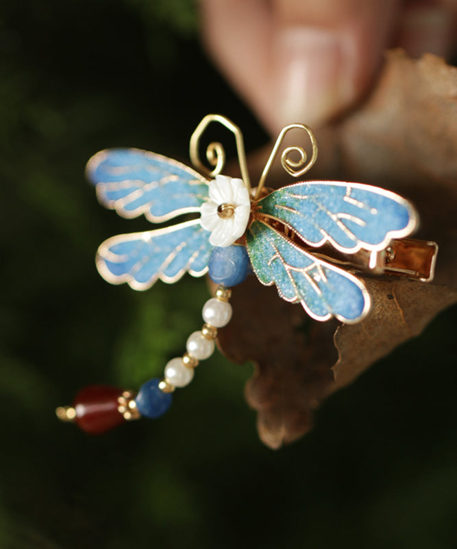 Retro Blue Copper Alloy Pearl Agate Enamel Hairpin