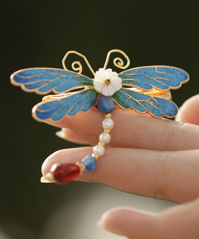 Retro Blue Copper Alloy Pearl Agate Enamel Hairpin
