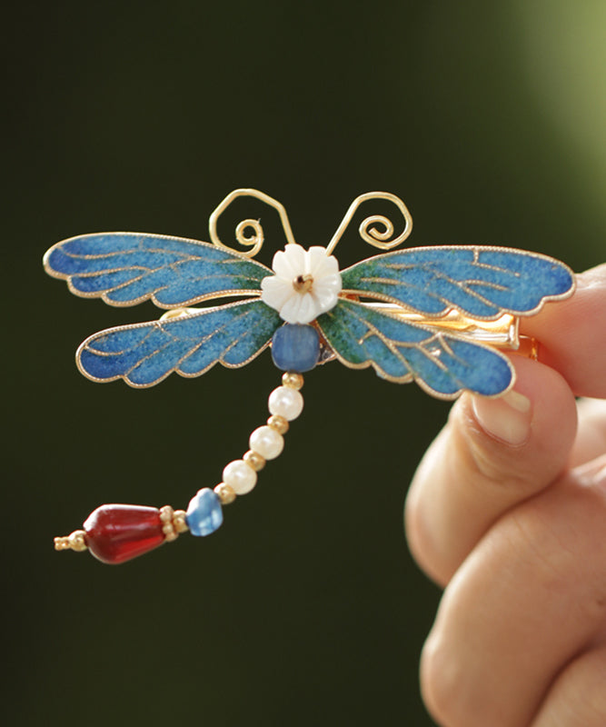 Retro Blue Copper Alloy Pearl Agate Enamel Hairpin
