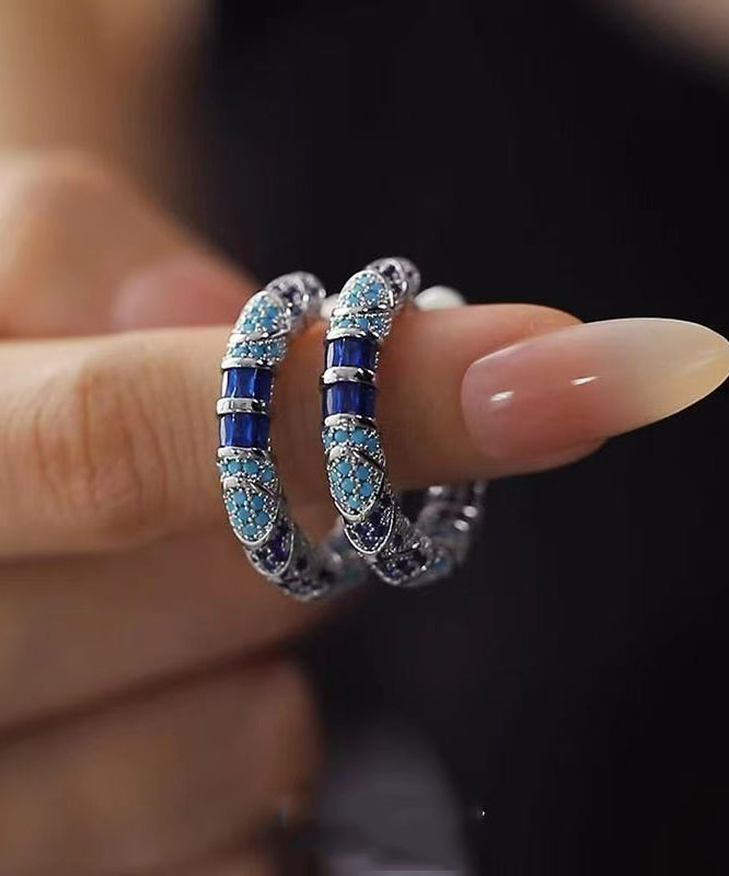 Retro Blue Copper Overgild Cloisonne Dripping Glaze Hoop Earrings