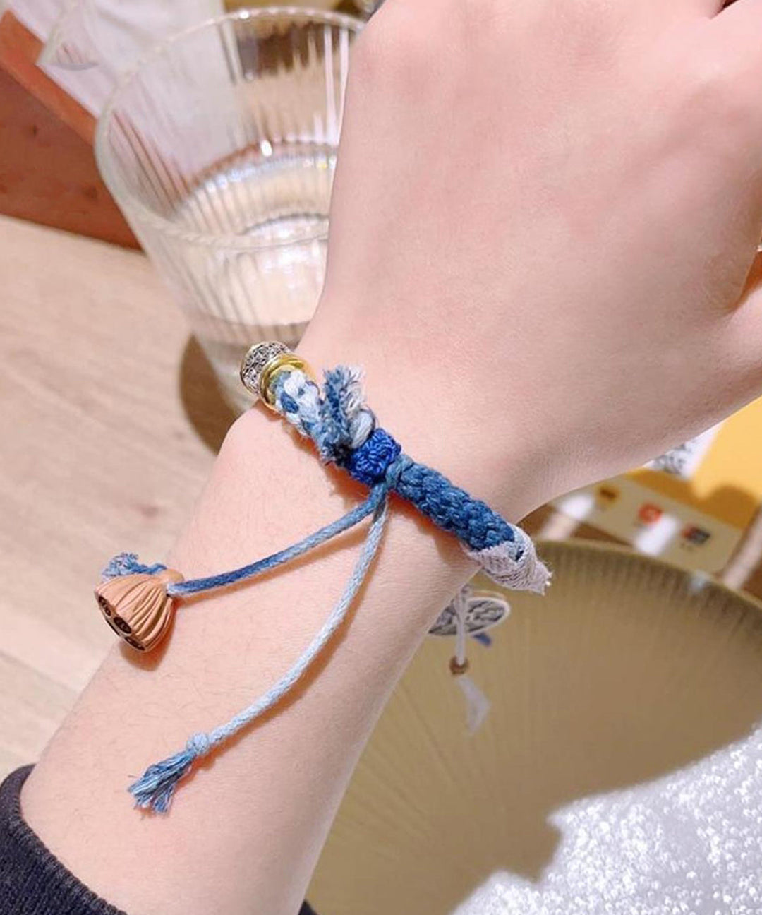 Retro Blue Sterling Silver Weave Five Emperor Coins Charm Bracelet