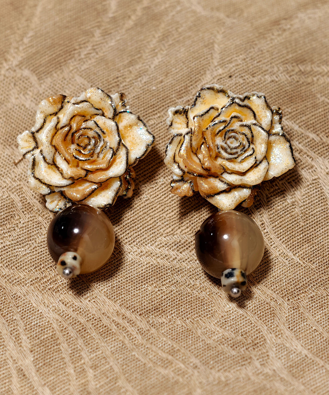 Retro Brown Alloy Resin Floral Drop Earrings
