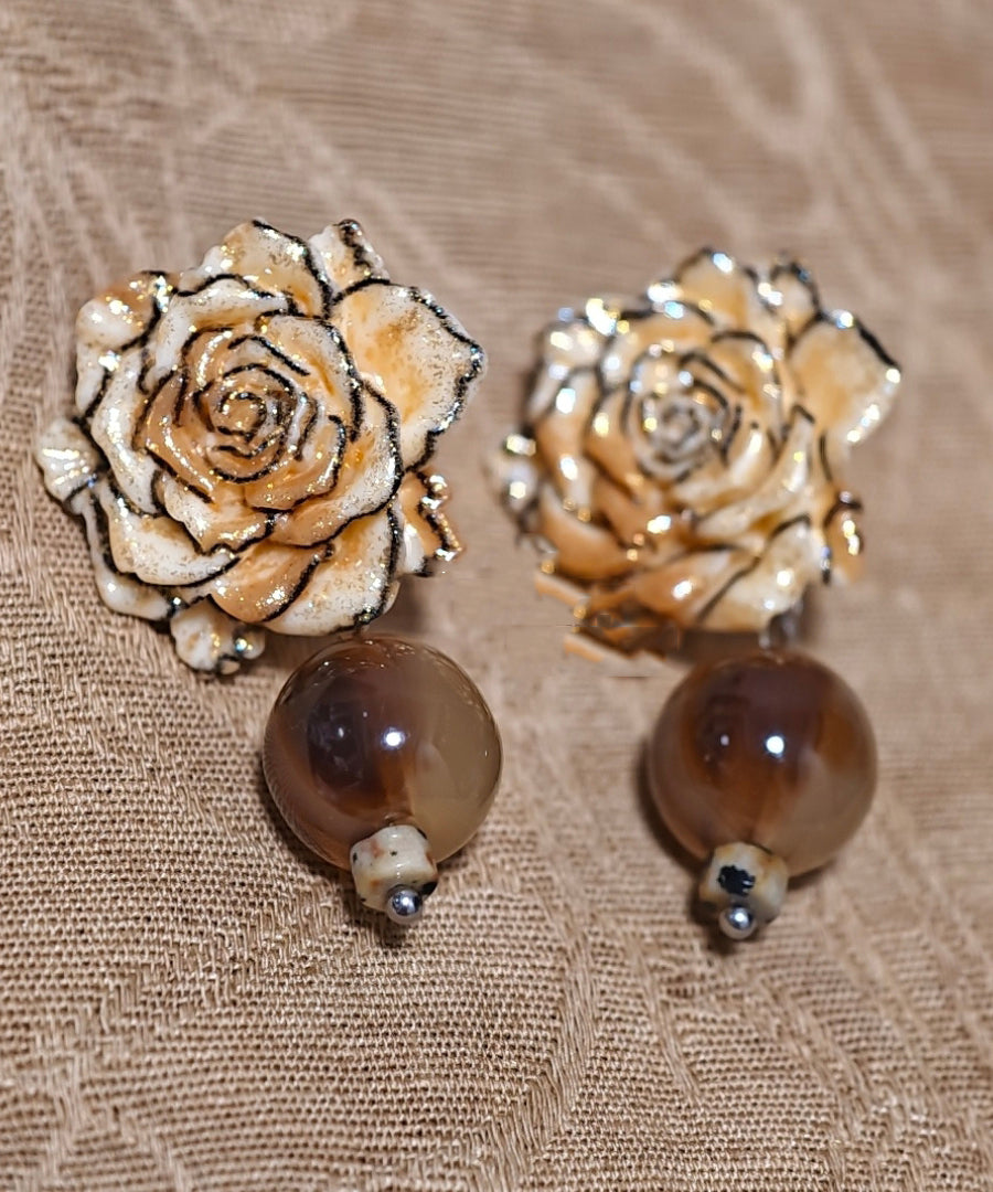Retro Brown Alloy Resin Floral Drop Earrings