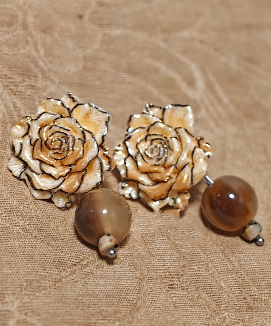 Retro Brown Alloy Resin Floral Drop Earrings